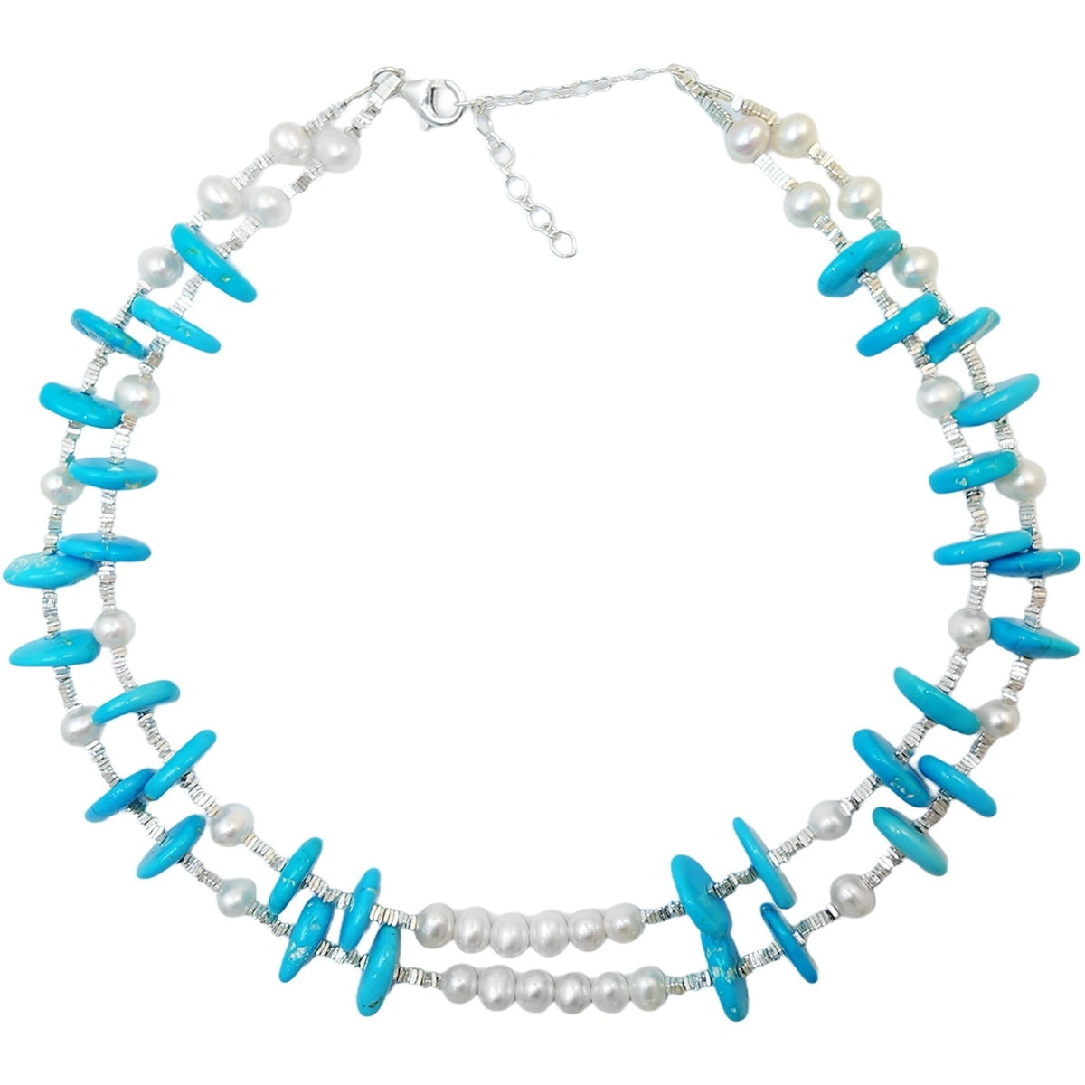 Double Natural Pearl and Turquoise Premium Women's necklace with delicate S925 silver and natural gemstones beauty jewelry necklace