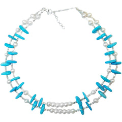 Double Natural Pearl and Turquoise Premium Women's necklace with delicate S925 silver and natural gemstones beauty jewelry necklace