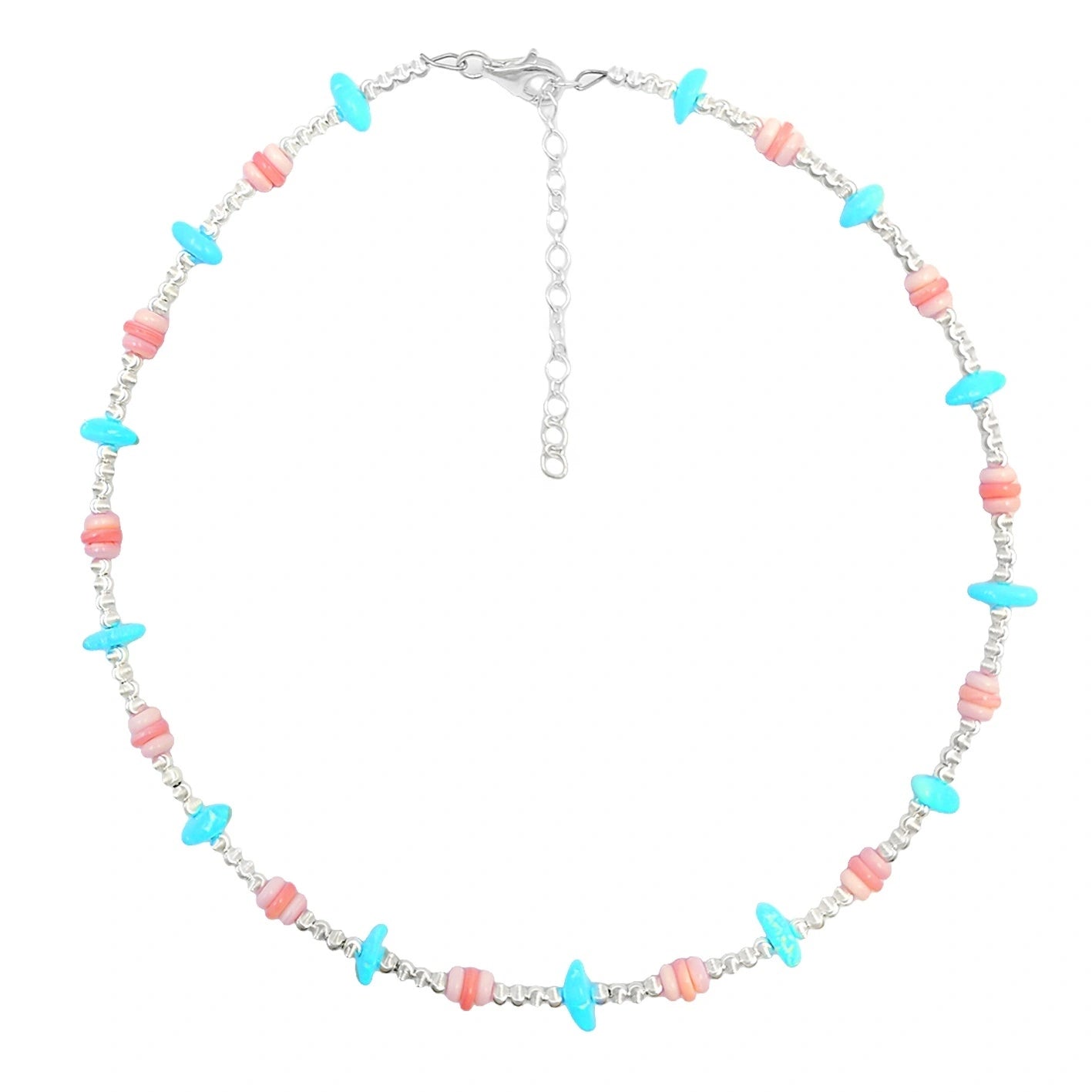 Natural Pink Opal New Chinese Style Collar Natural Sterling Treatment Turquoise With Pink Shellfish Handmade Collar
