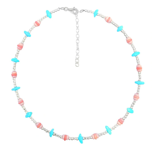 Natural Pink Opal New Chinese Style Collar Natural Sterling Treatment Turquoise With Pink Shellfish Handmade Collar