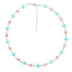 Natural Pink Opal New Chinese Style Collar Natural Sterling Treatment Turquoise With Pink Shellfish Handmade Collar