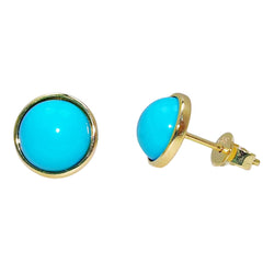 14k Gold Natural Sterling Turquoise Earrings Sleeping Beauty Mine Exquisite Jewelry Female Earrings Round Cab Beauty
