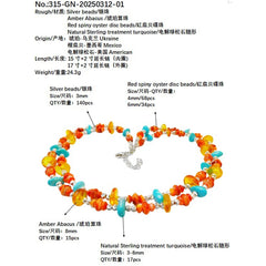 S925 Silver Constructs A Double Layer Framework Stringing Orange Spiny Oyster And Amber Creating A Wonderful Spark