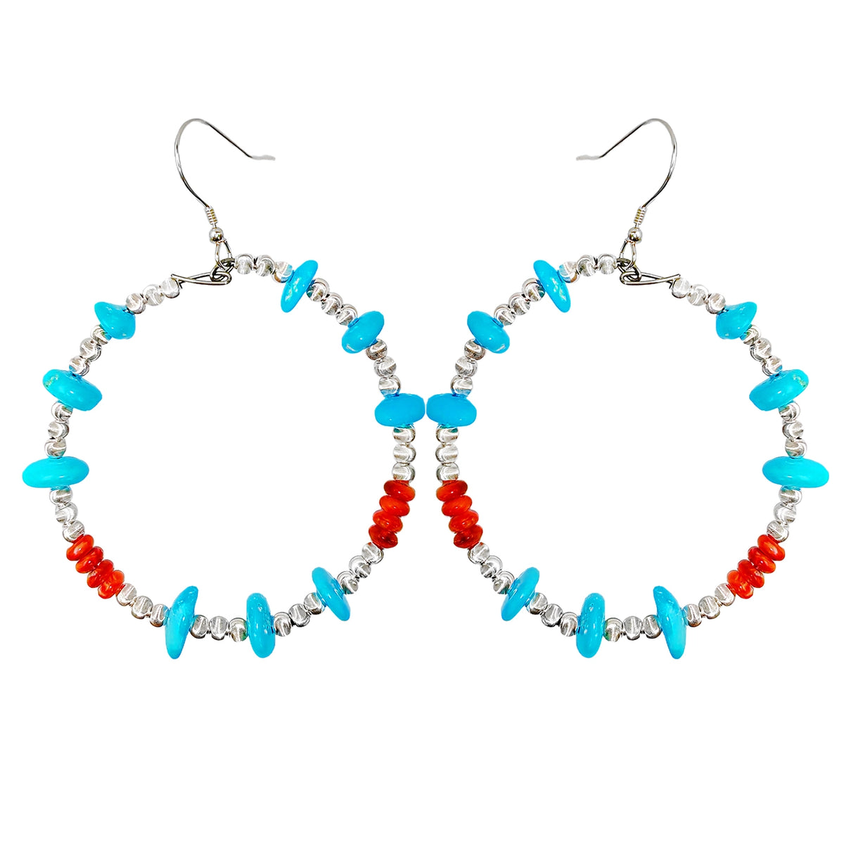 Authentic High Quality Earrings Natural Winter Women's Earrings Natural Spiny Oyster Natural Turquoise With 3mm Silver Beads