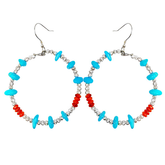 Authentic High Quality Earrings Natural Winter Women's Earrings Natural Spiny Oyster Natural Turquoise With 3mm Silver Beads