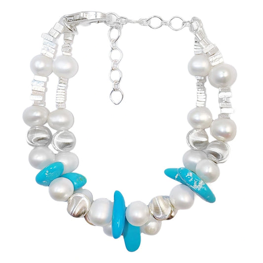 Gift Popular High Quality Double Pearl Bracelet Natural Turquoise Bracelet For Women S925 Silver Delicate