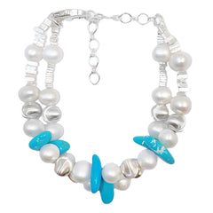 Gift Popular High Quality Double Pearl Bracelet Natural Turquoise Bracelet For Women S925 Silver Delicate