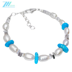 Turquoise Pearl Bracelet S925 Silver Fashion Women's Jewelry Designer Custom Natural Pearl Silver Beads Holiday Gifts