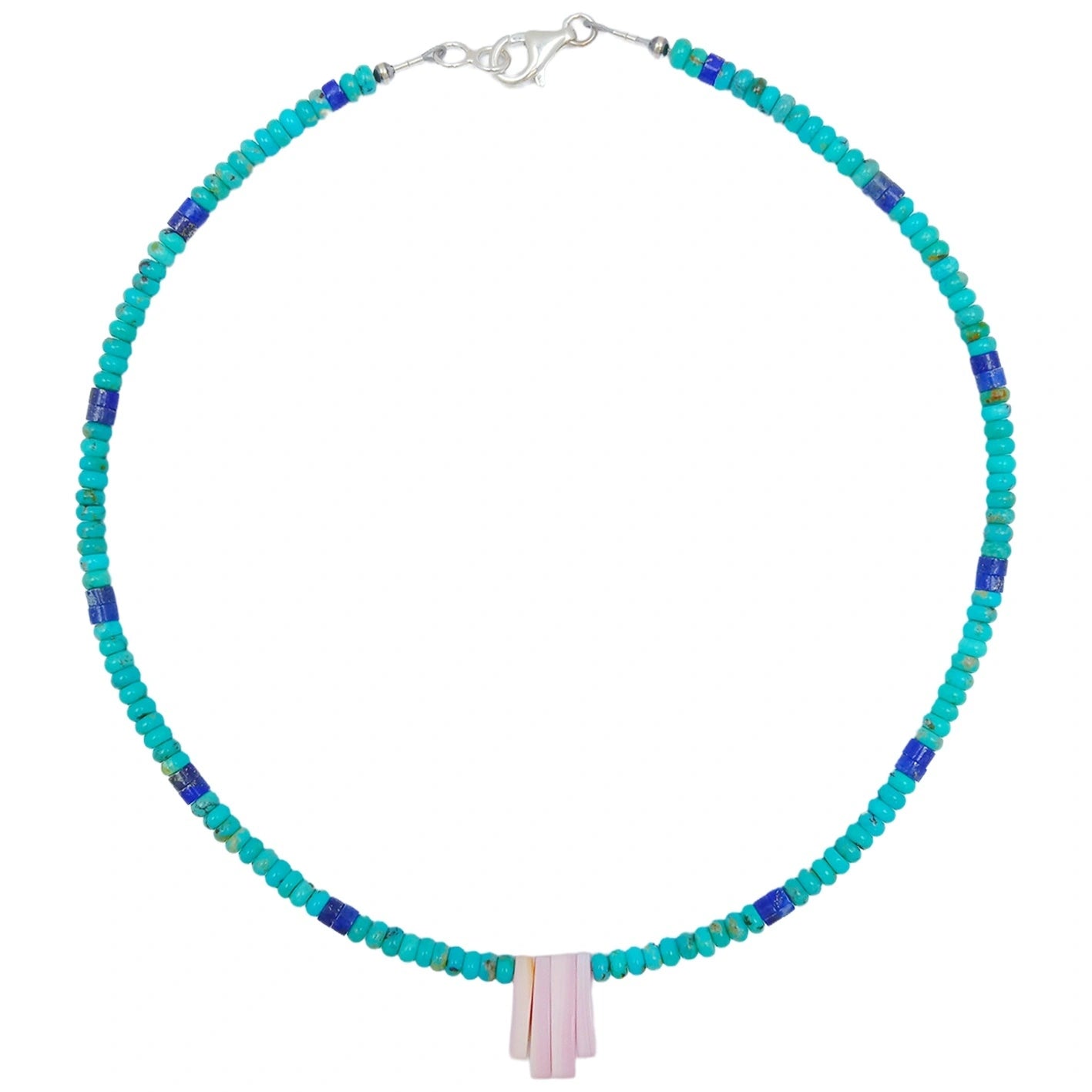 Natural Turquoise Pink Opal Lapis Lazuli 925 Sterling Silver Multi Stone Simple Atmosphere And Summer Choice