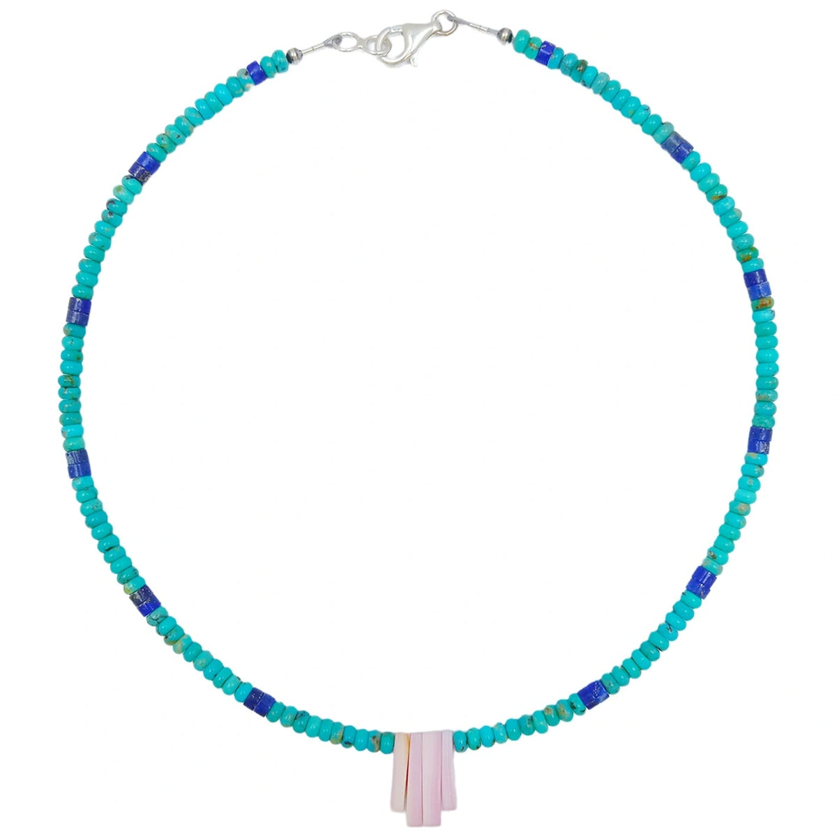 Natural Turquoise Pink Opal Lapis Lazuli 925 Sterling Silver Multi Stone Simple Atmosphere And Summer Choice