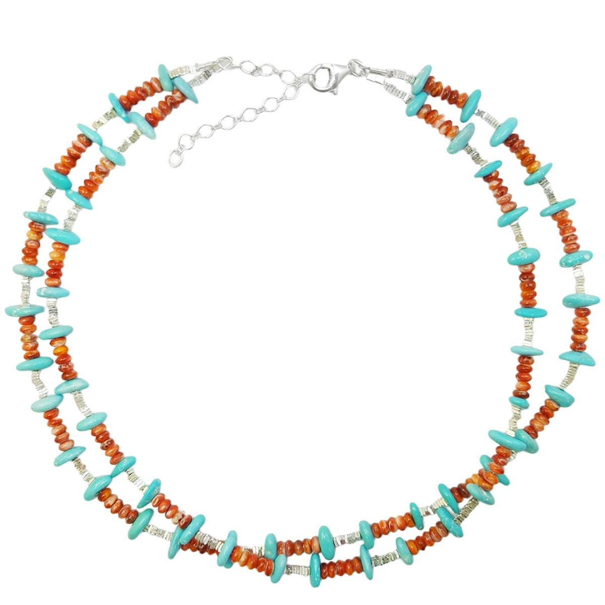 Double Natural Red Spiny Oyster Turquoise Premium Women's Necklace Necklace With Delicate S925 Silver And Natural