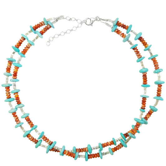 Double Natural Red Spiny Oyster Turquoise Premium Women's Necklace Necklace With Delicate S925 Silver And Natural