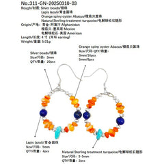 Earrings Are Composed Of Turquoise Lapis Lazuli And Orange Spiny Oyster Paired With Faceted Silver Beads The Delicate