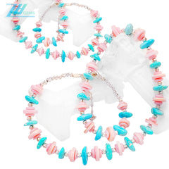 Natural Sterling Treatment Turquoise And Natural Jewelry Pink Opal Delicate Necklace Pink Blue Colour