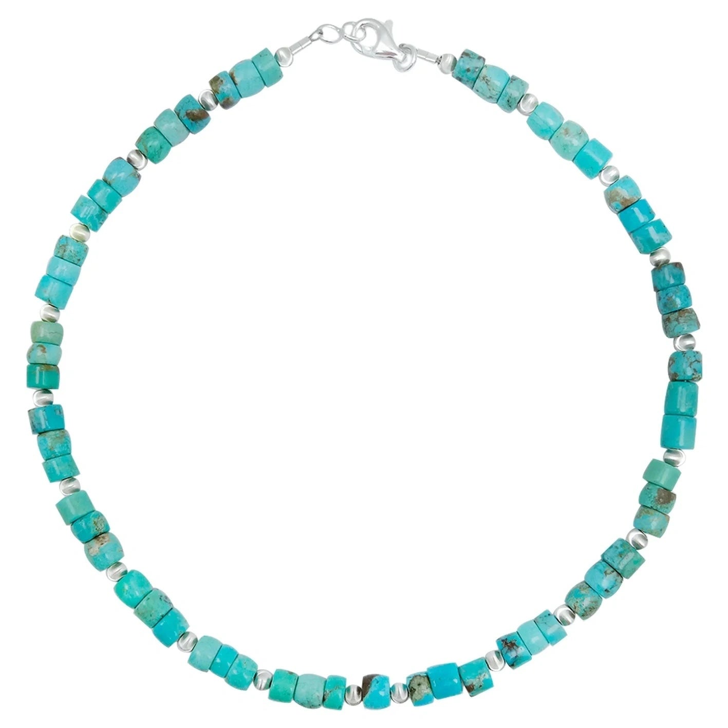 Natural Filled Turquoise Drum Beads S925 Silver Necklace Exquisite Jewelry Accessories Women Fashion