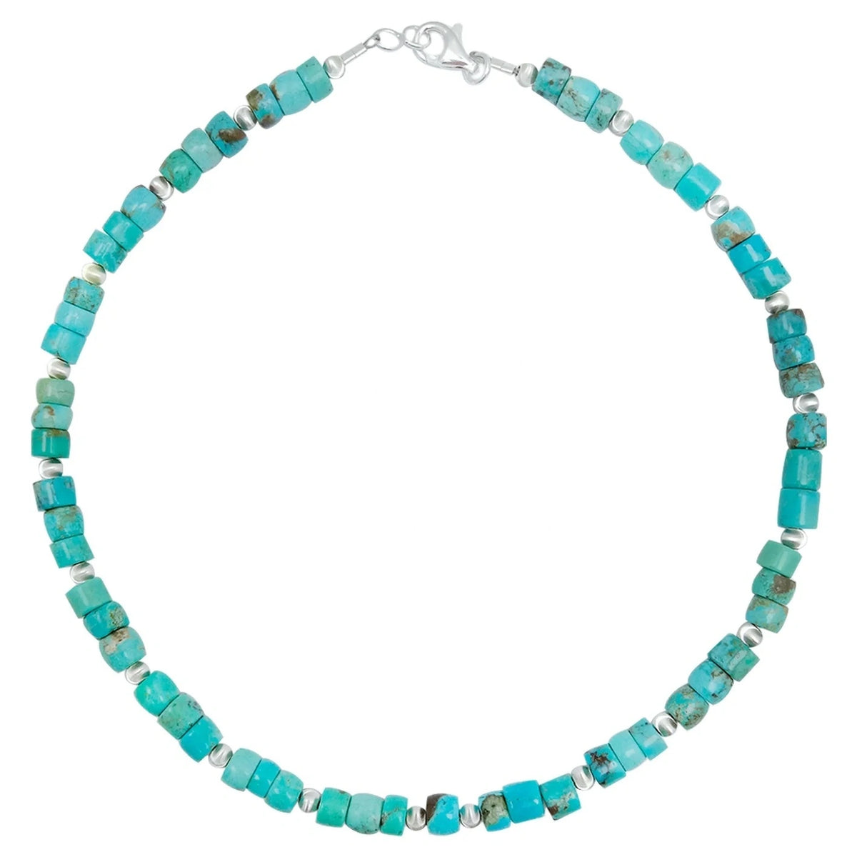 Natural Filled Turquoise Drum Beads S925 Silver Necklace Exquisite Jewelry Accessories Women Fashion