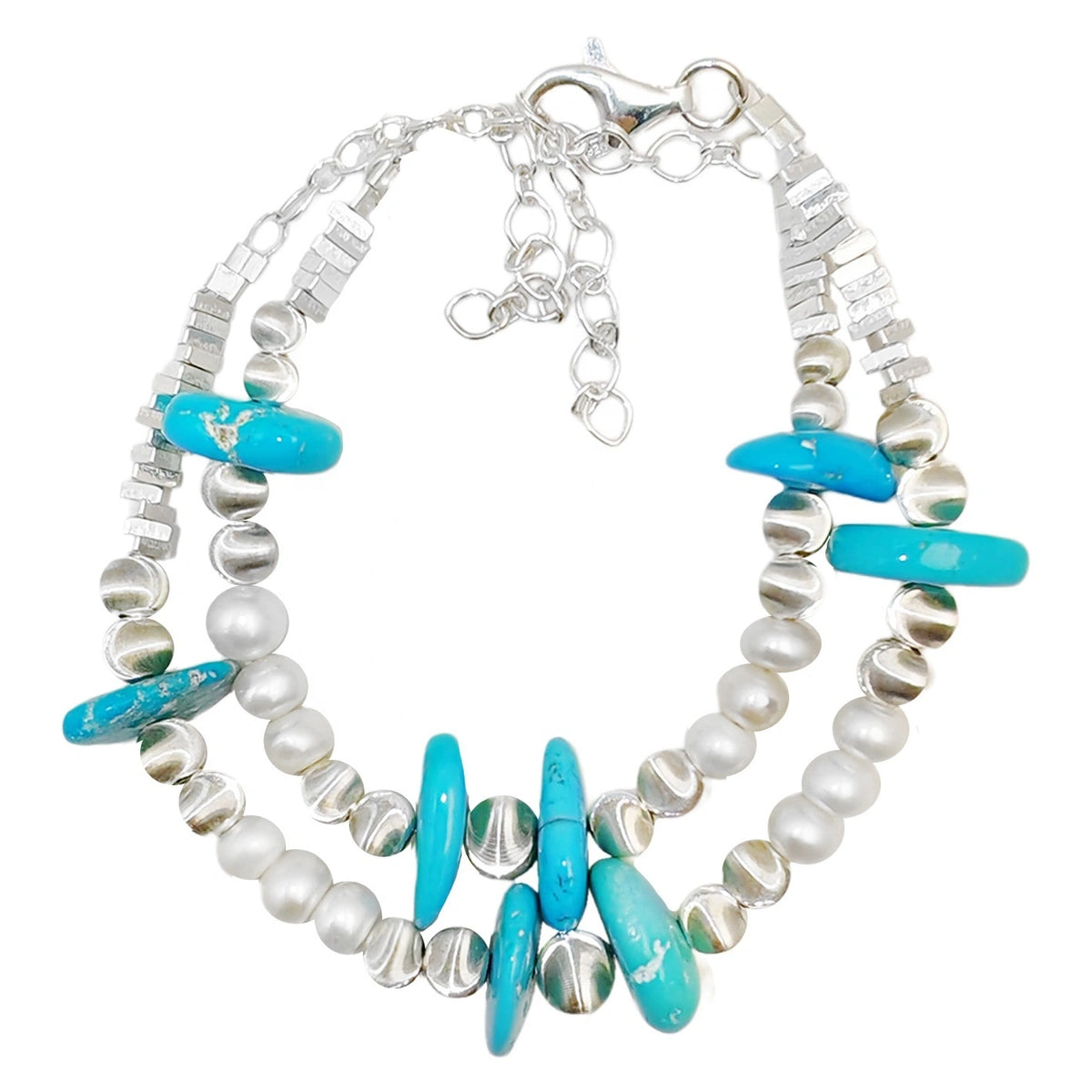 Double Layer Natural Turquoise Bracelet For Women Turquoise Beautiful Silver Jewelry Bracelet Goddess Essential Popular Sale