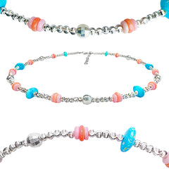 Pink Blue Natural Jewelry Collar Pink Opal Fish And Natural Turquoise Chinese New Year Gifts For Family