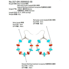 Natural Red Spiny Oyster Amber And Natural Turquoise Form Gemstone Earrings They Sway Vividly Adding A Gorgeous