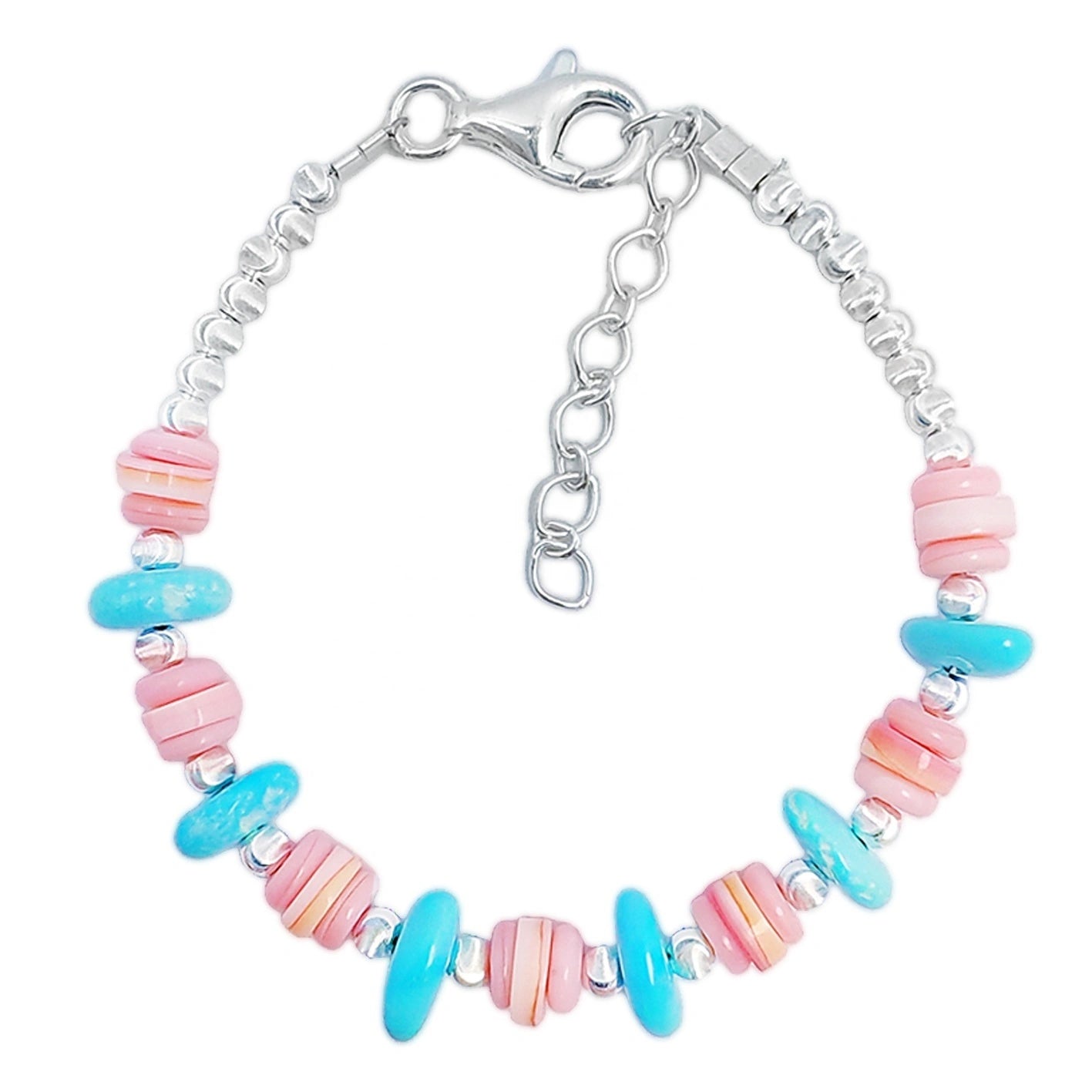 Natural Sterling Treatment Turquoise With Natural Pink Opal Handmade Bracelet Original Design Of Jewelry Exquisite Gift For Her