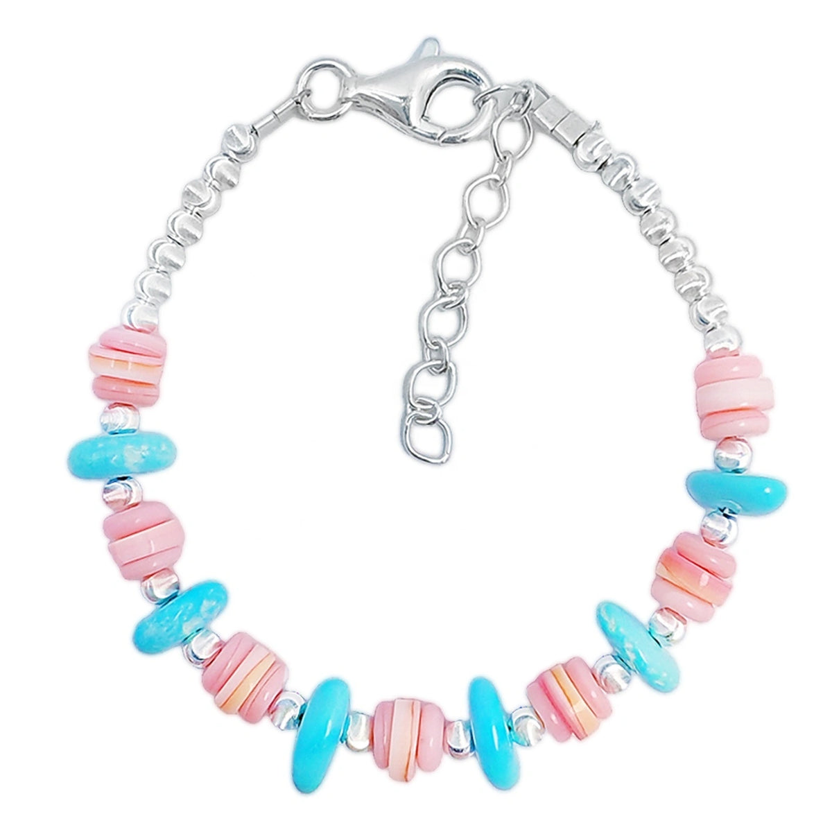 Natural Sterling Treatment Turquoise With Natural Pink Opal Handmade Bracelet Original Design Of Jewelry Exquisite Gift For Her