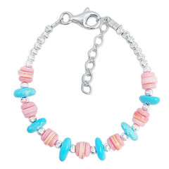 Natural Sterling Treatment Turquoise With Natural Pink Opal Handmade Bracelet Original Design Of Jewelry Exquisite Gift For Her