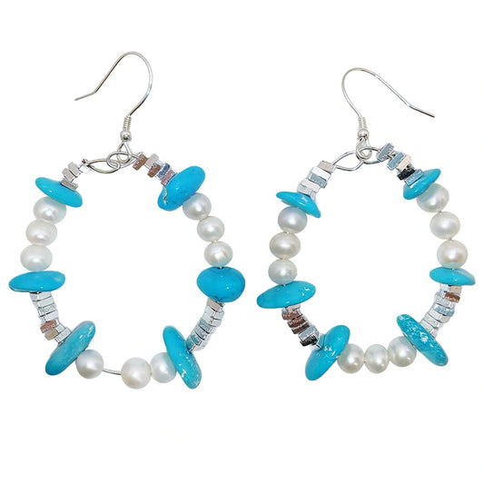 Turquoise Earrings S925 Silver And Natural Turquoise With Pearls High Quality Understated Luxury Hot Sellers