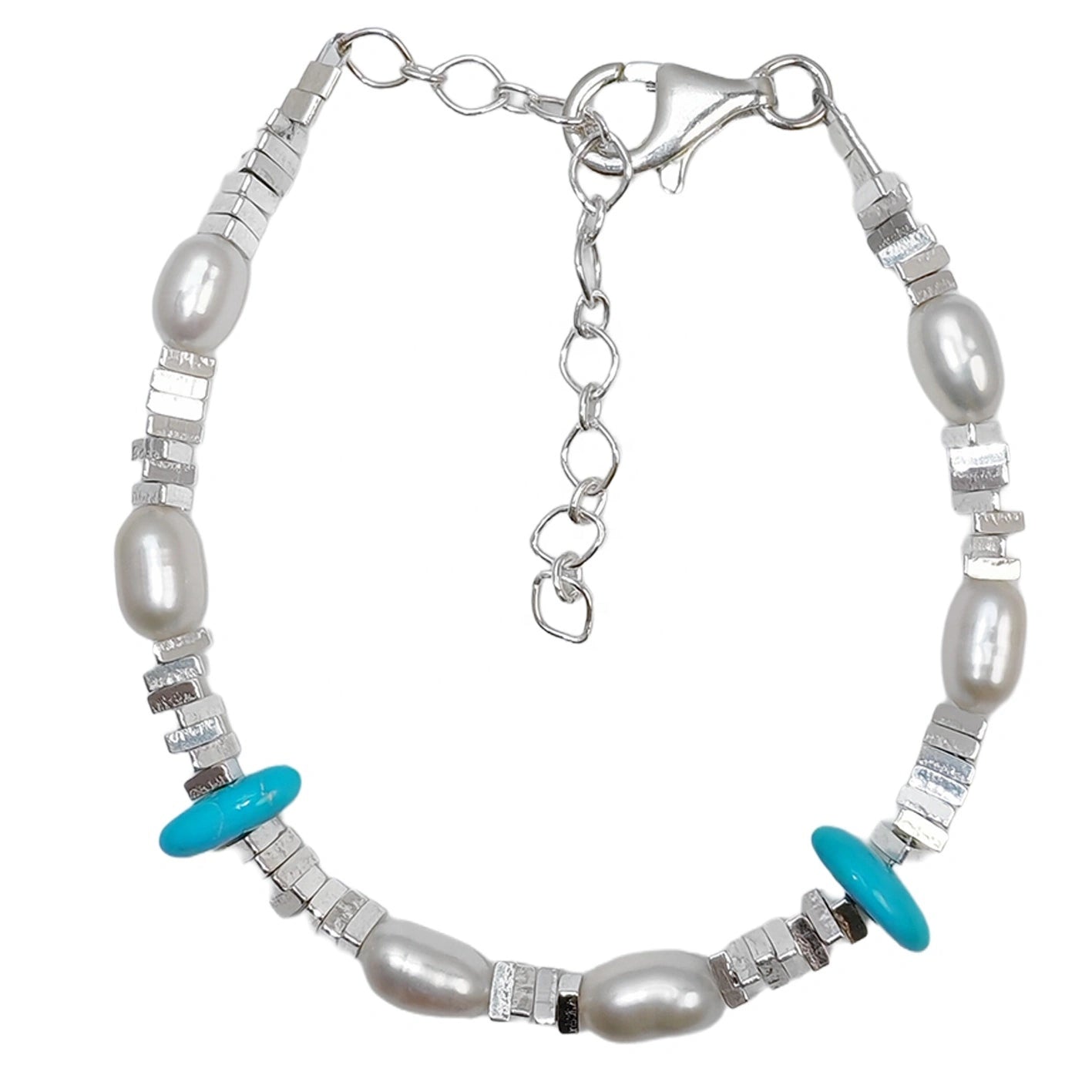 High Quality Natural Pearl & Turquoise Premium Women's Bracelet With Delicate S925 Silver Jewelry Handmade Jewelry