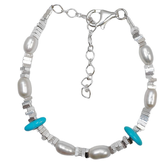High Quality Natural Pearl & Turquoise Premium Women's Bracelet With Delicate S925 Silver Jewelry Handmade Jewelry