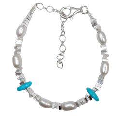 High Quality Natural Pearl & Turquoise Premium Women's Bracelet With Delicate S925 Silver Jewelry Handmade Jewelry