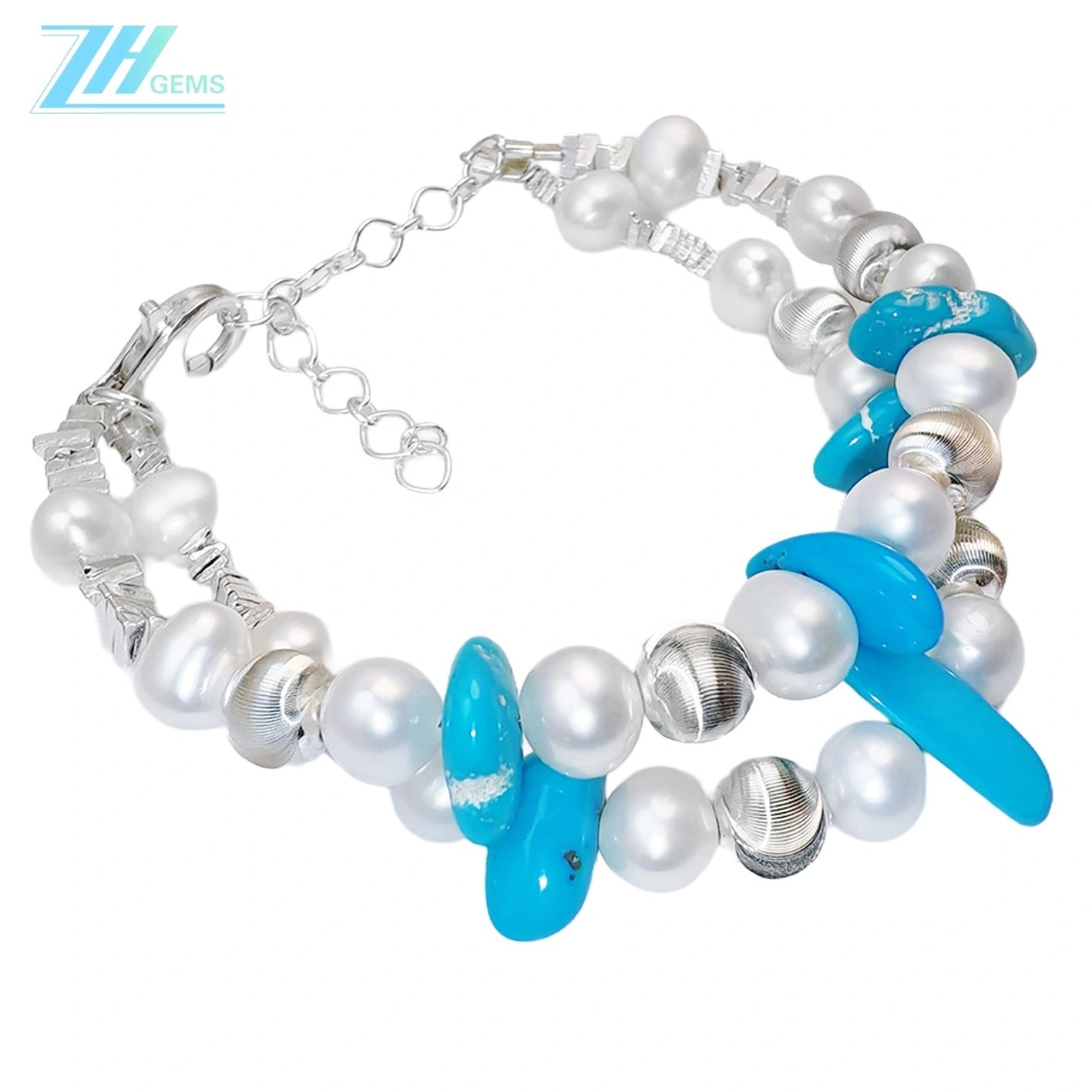 Gift Popular High Quality Double Pearl Bracelet Natural Turquoise Bracelet For Women S925 Silver Delicate