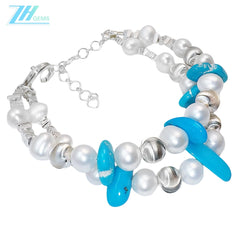 Gift Popular High Quality Double Pearl Bracelet Natural Turquoise Bracelet For Women S925 Silver Delicate