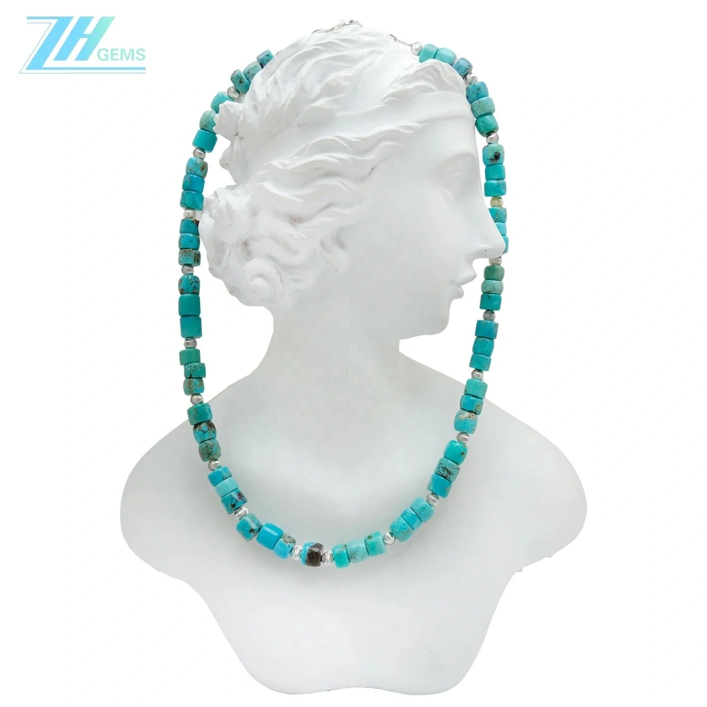 Natural Filled Turquoise Drum Beads S925 Silver Necklace Exquisite Jewelry Accessories Women Fashion