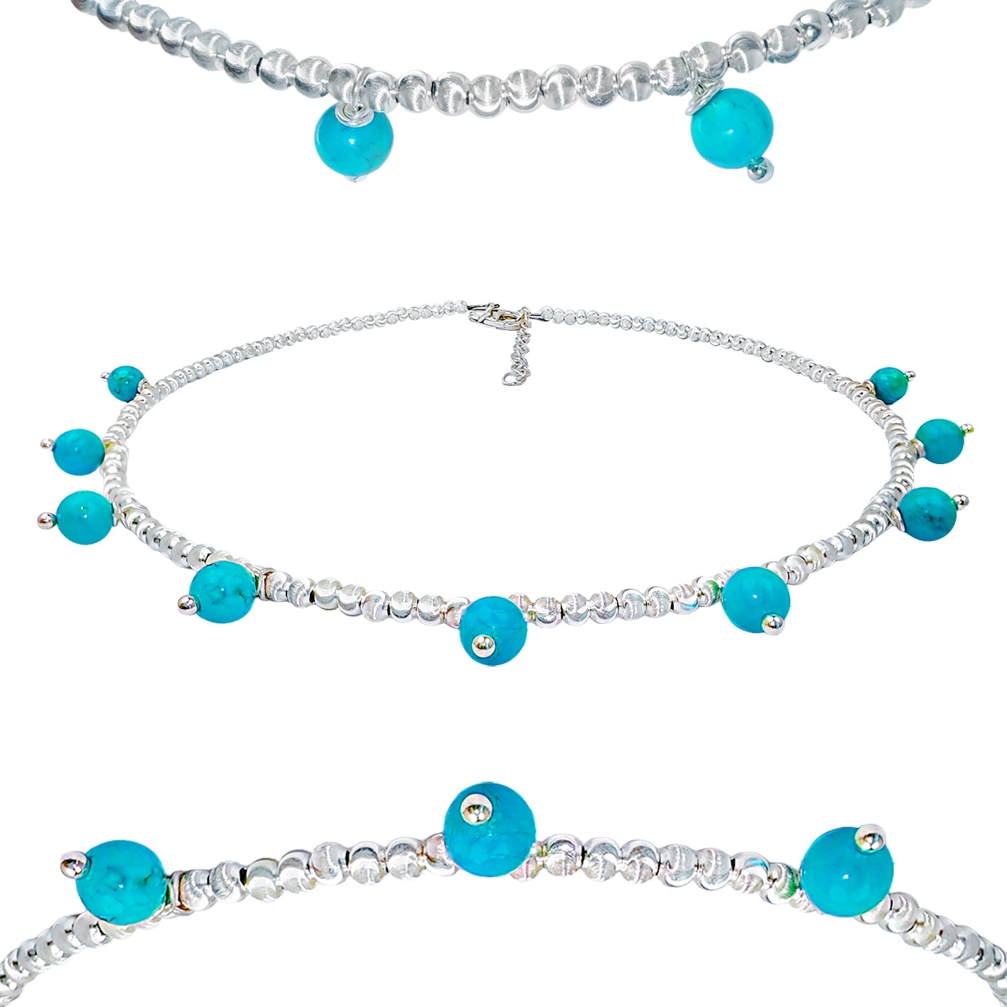 Winter Gift S925 Silver & Natural Turquoise With Silver Beads High Quality Turquoise Necklace Hot Sale