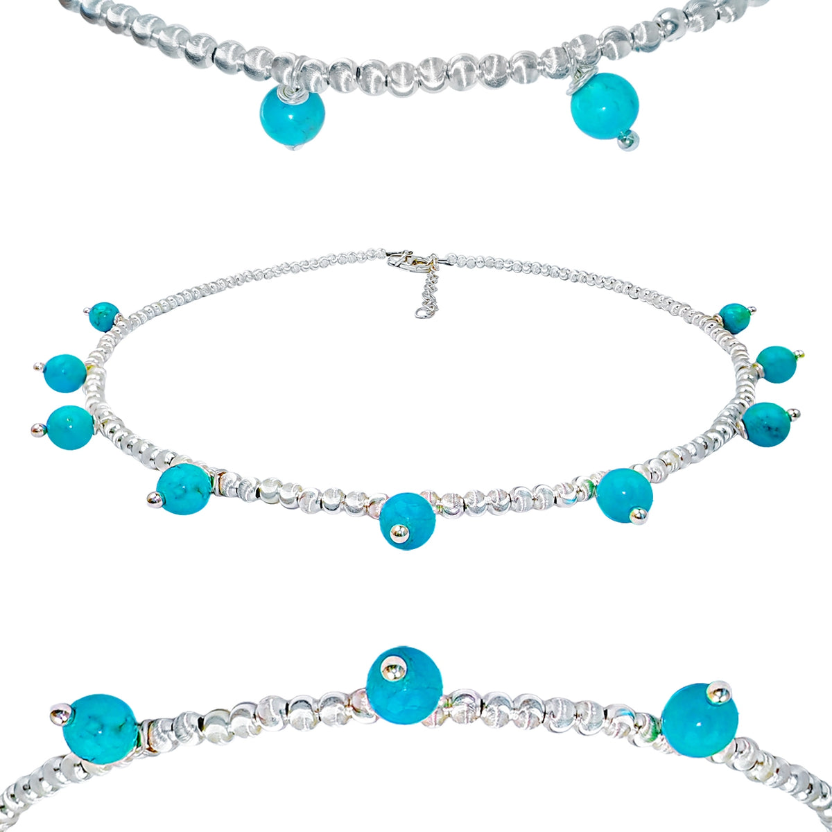 Winter Gift S925 Silver & Natural Turquoise With Silver Beads High Quality Turquoise Necklace Hot Sale