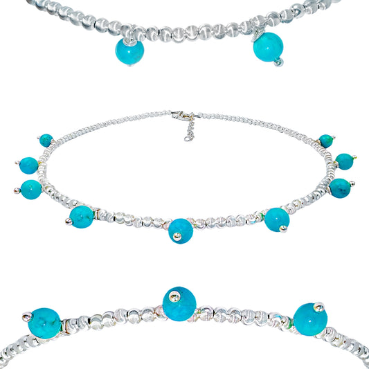 Winter Gift S925 Silver & Natural Turquoise With Silver Beads High Quality Turquoise Necklace Hot Sale