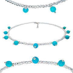Winter Gift S925 Silver & Natural Turquoise With Silver Beads High Quality Turquoise Necklace Hot Sale