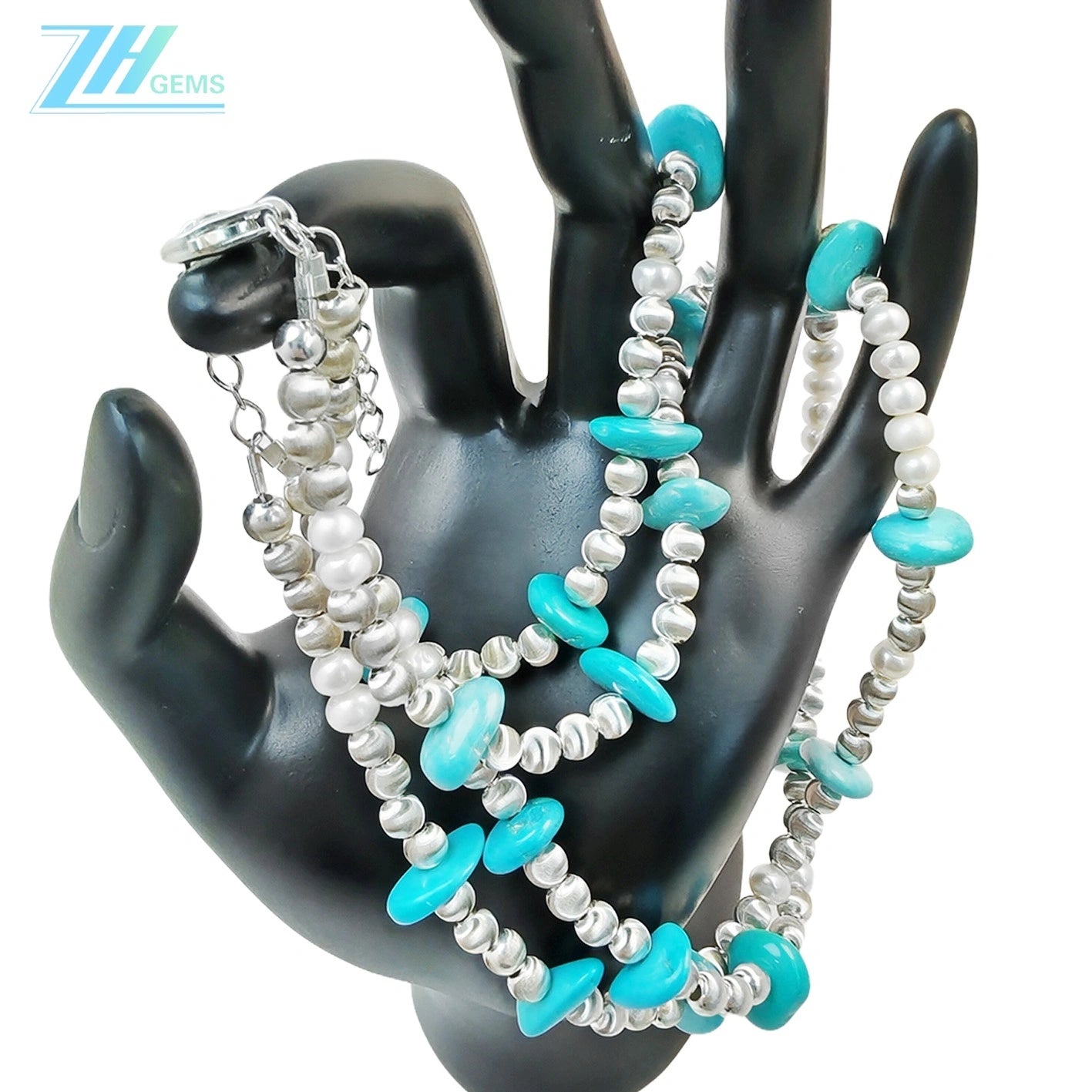 High Quality Turquoise Pearl Necklace S925 Silver Fashion Suitable For Popular Custom Necklaces Designer Carefully Designed