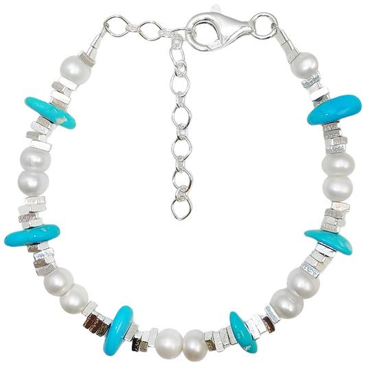 Natural Turquoise Pearl With S925 Silver Authentic Bracelet Diy Jewelry Making And Beadwork