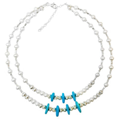 Precious Pearls With Natural Turquoise Conformal Necklace S925 Silver Necklace Handmade Jewelry