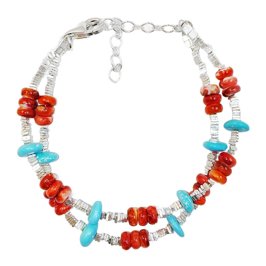 Super Beautiful Turquoise Orange Spiny Oyster Beautiful Anniversary Gift Natural Turquoise S925 Silver Set High Jewellery