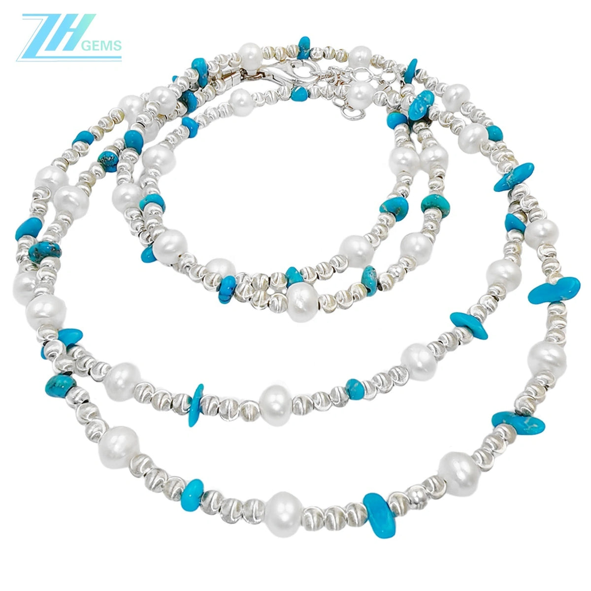 Double Natural Turquoise Women's Necklace With Delicate Beautiful Silver Jewelry Necklace Goddesses Necessary