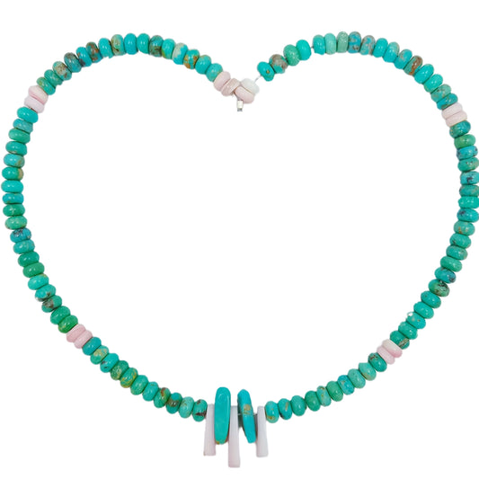 Natural Turquoise And Pink Opal With Roundle Beads Green And Pink Gemstone 30g Choker Simple Handmade Jewelry For Making Jewelry