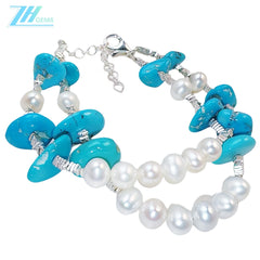 Natural Turquoise Double Layer Bracelet Pearl With S925 Silver Exquisite Bracelet High Jewelry Designer Custom