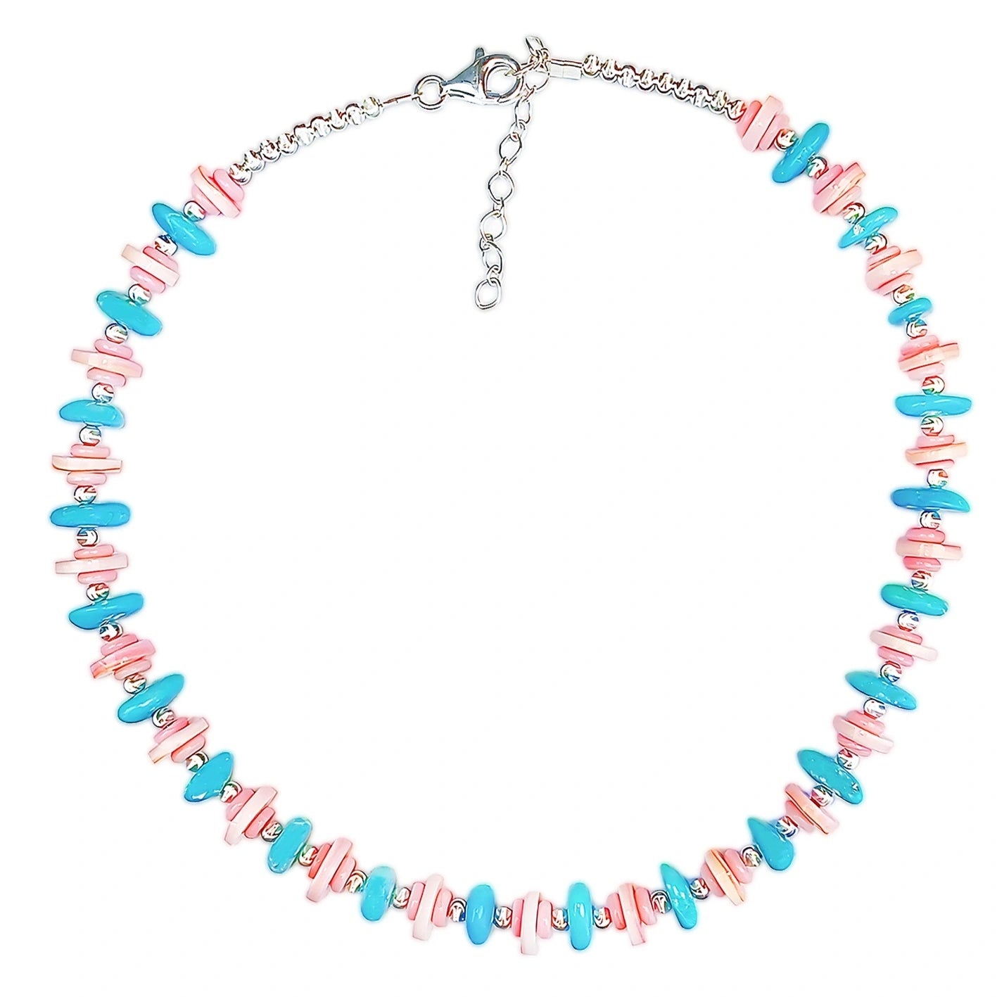 Natural Sterling Treatment Turquoise And Natural Jewelry Pink Opal Delicate Necklace Pink Blue Colour