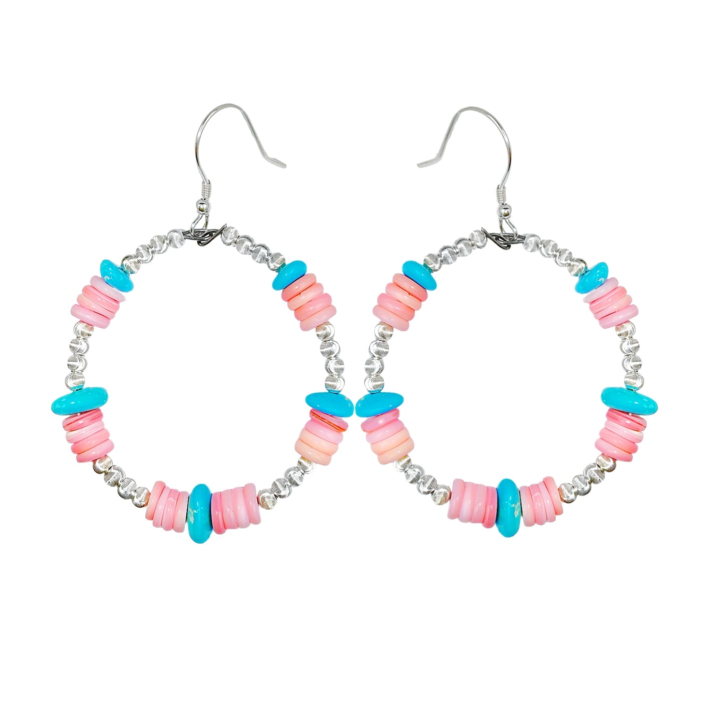 High Quality Turquoise Earrings Natural Turquoise High Porcelain And Pink Opal Abacus Beads Silver Beads,Silver Jewelry