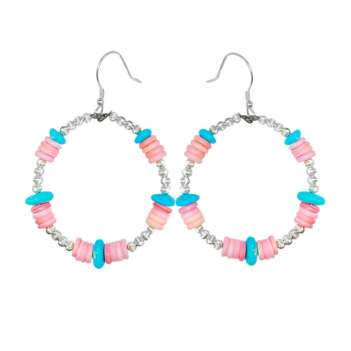 High Quality Turquoise Earrings Natural Turquoise High Porcelain And Pink Opal Abacus Beads Silver Beads,Silver Jewelry