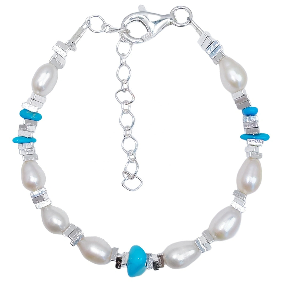 Goddess Natural Turquoise Jewelry S925 Silver With Pearls High Quality Turquoise Simple Original Jewelry Design Pearl Bracelet