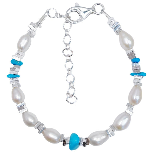 Goddess Natural Turquoise Jewelry S925 Silver With Pearls High Quality Turquoise Simple Original Jewelry Design Pearl Bracelet
