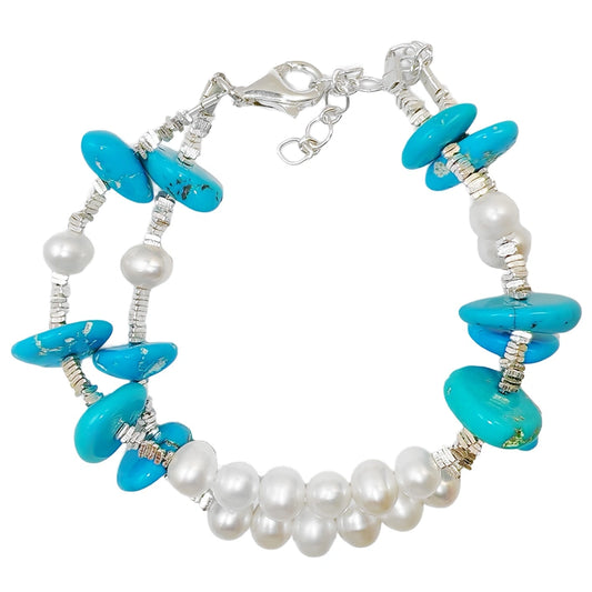 Natural Turquoise Double Layer Bracelet Pearl With S925 Silver Exquisite Bracelet High Jewelry Designer Custom